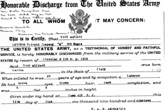 Army discharge papers